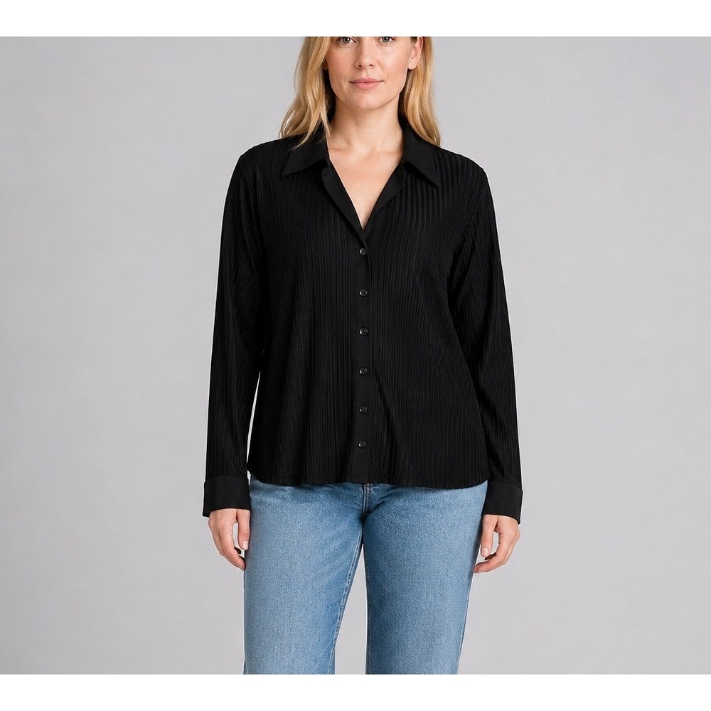 Vintage New York & Company Ribbed Sheer Blouse Womens‎ L Black Y2K 90s Coquette